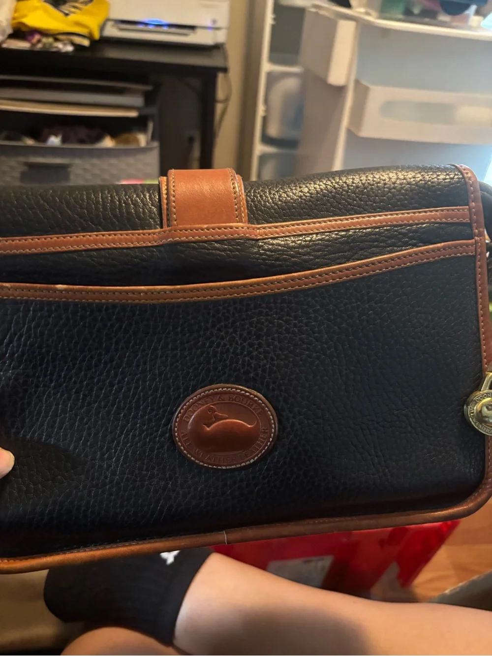 Dooney & Bourke Black Pebbled Leather Clutch with Brown Trim